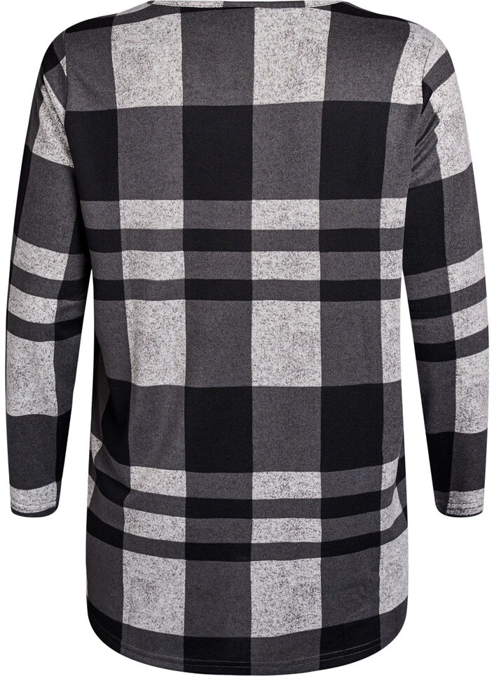Mønstret bluse med lange ærmer, Grå, Packshot image number 1