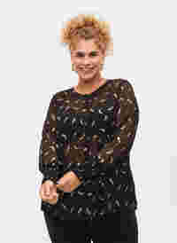 Transparent skjorte med lurexmønster, Black, Model