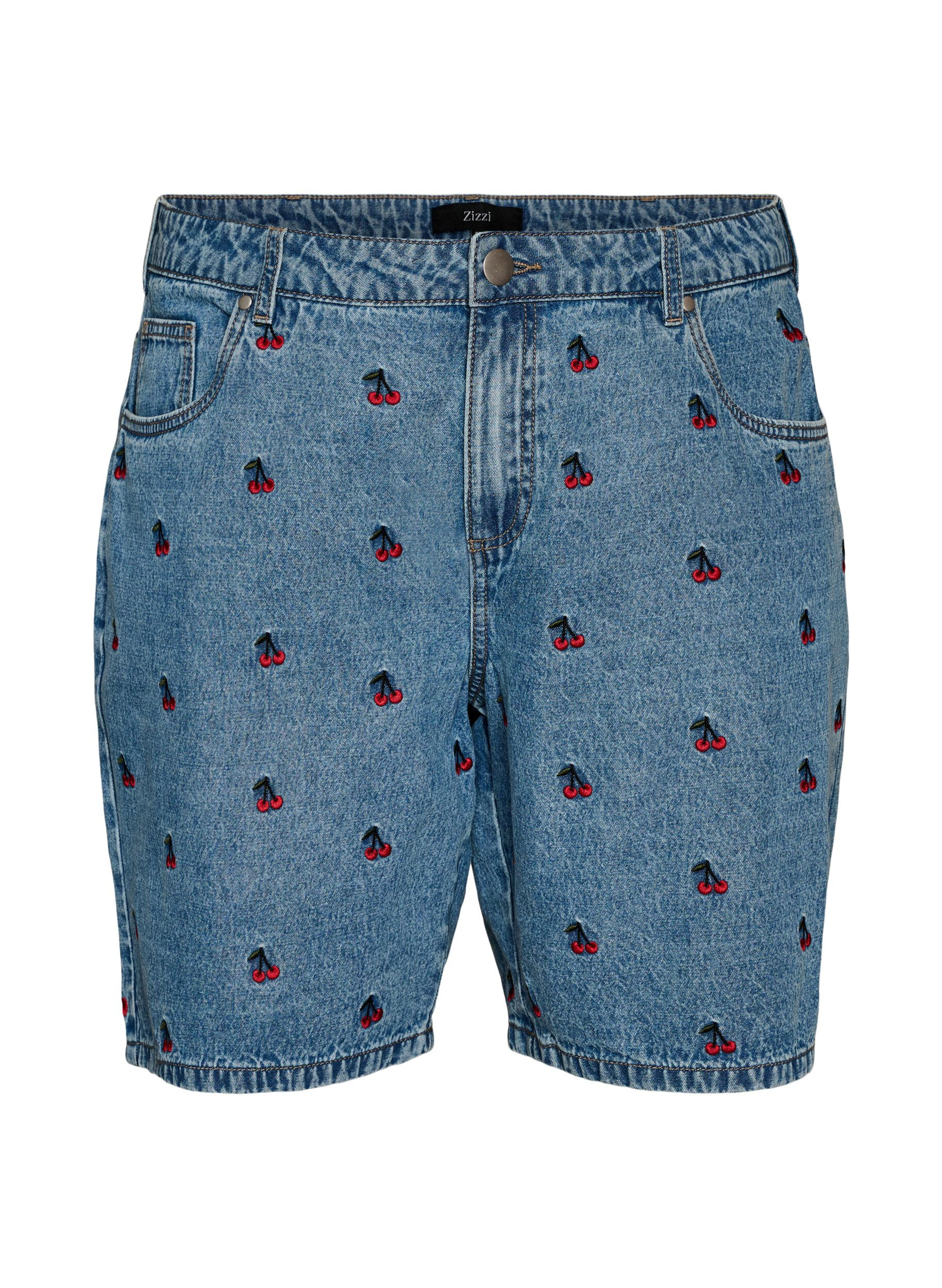 Zizzi Denim shorts med broderede motiver, Bl&aring;, Packshot image number 0