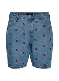 Denim shorts med broderede motiver, Bl&aring;