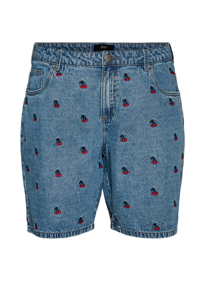 Denim shorts med broderede motiver, Bl&aring;, Packshot image number 0
