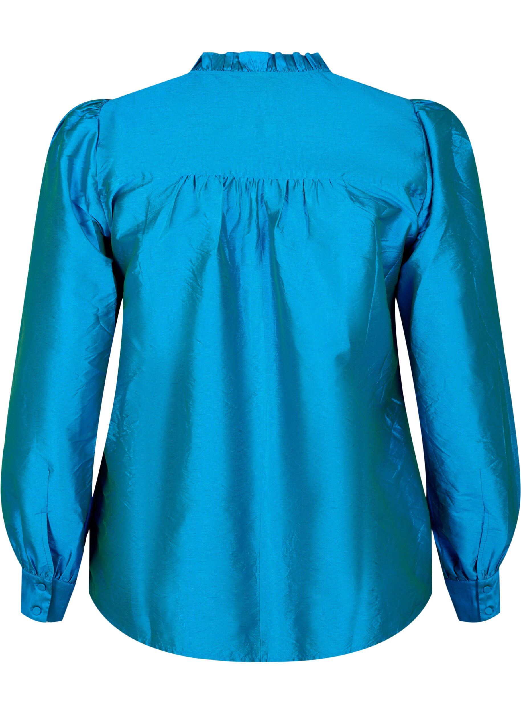Zizzi Shiny skjortebluse med fl&aelig;ser, Diva Blue, Packshot image number 1