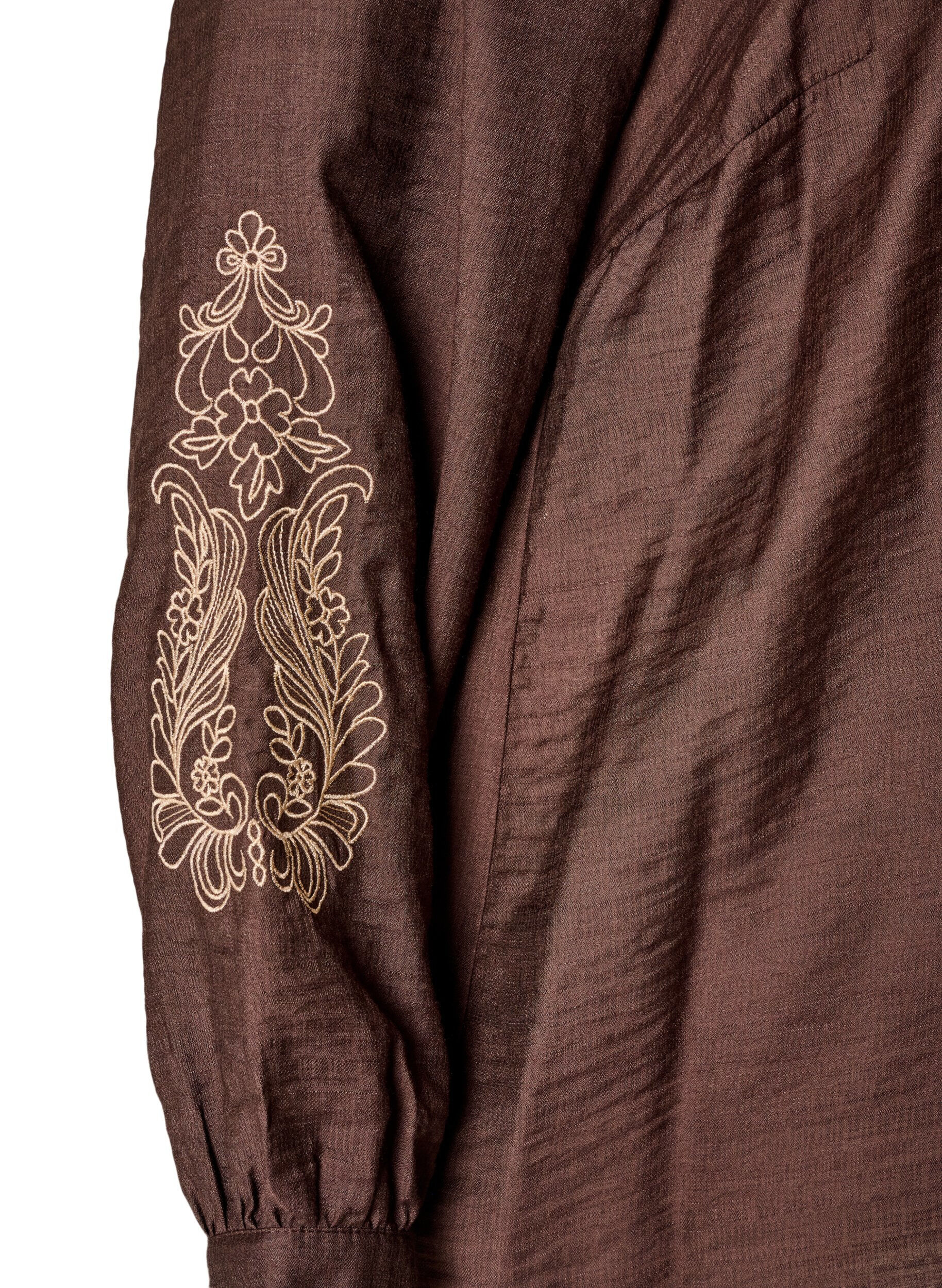 ZizziSkjorte i viskose med broderi p&aring; &aelig;rmer, Brun, Packshot image number 3