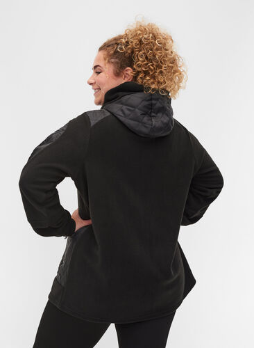 Sporty fleecejakke med hætte og lommer, Black, Model image number 1