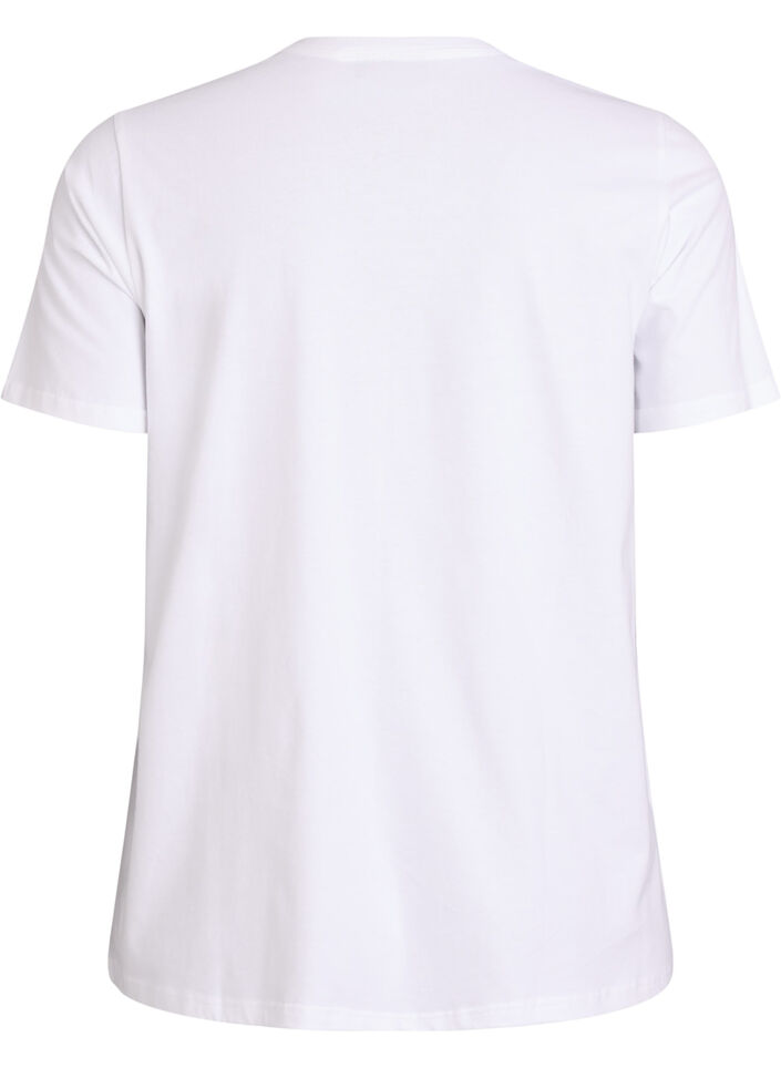 T-shirt i bomuld med broderet tekstmotiv, Hvid, Packshot image number 1
