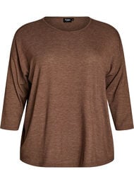 Jerseybluse med 3/4 &aelig;rmer, Brun