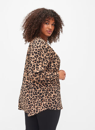 Langærmet bluse med leoprint og v-hals, Leopard, Model image number 1