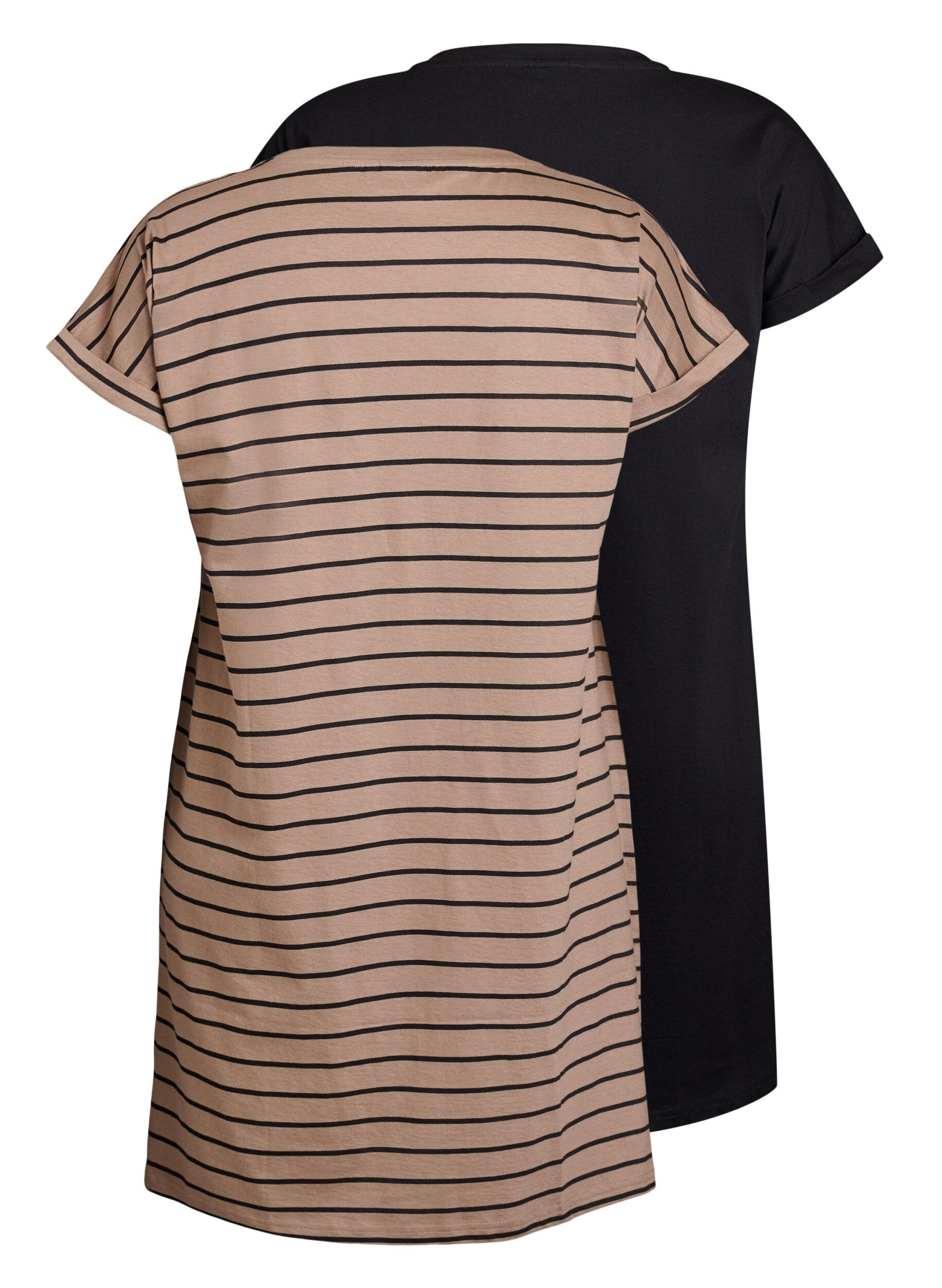 Zizzi2-pak t-shirt kjole med korte &aelig;rmer, Brun, Packshot image number 1