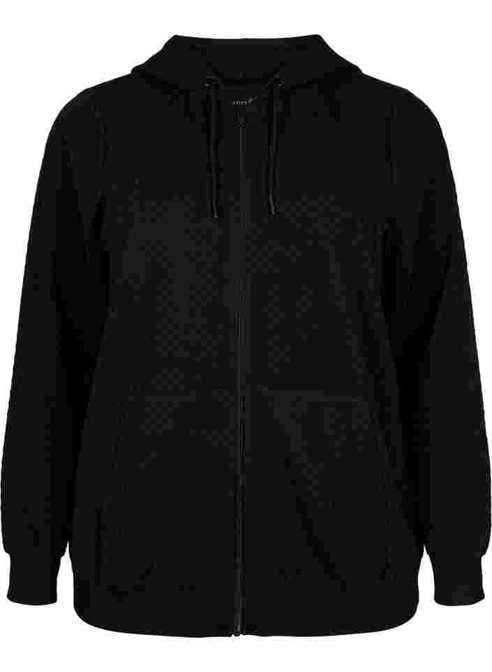 Struktureret sportscardigan med lynlås, Black, Packshot image number 0