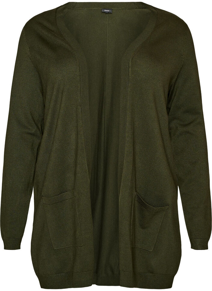Lang strikcardigan i viskosemix, Gr&oslash;n, Packshot image number 0