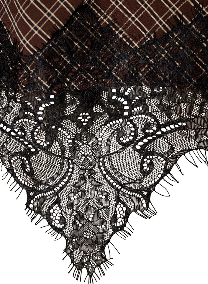 Midinederdel med blondekant og rudem&oslash;nster, Brun, Packshot image number 3