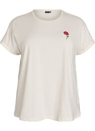 L&oslash;s nat-T-shirt i bomuld med printdetalje, Vanilla