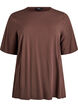 Kort&aelig;rmet v&aelig;vet bluse med rund hals, Brun, Packshot image number 0
