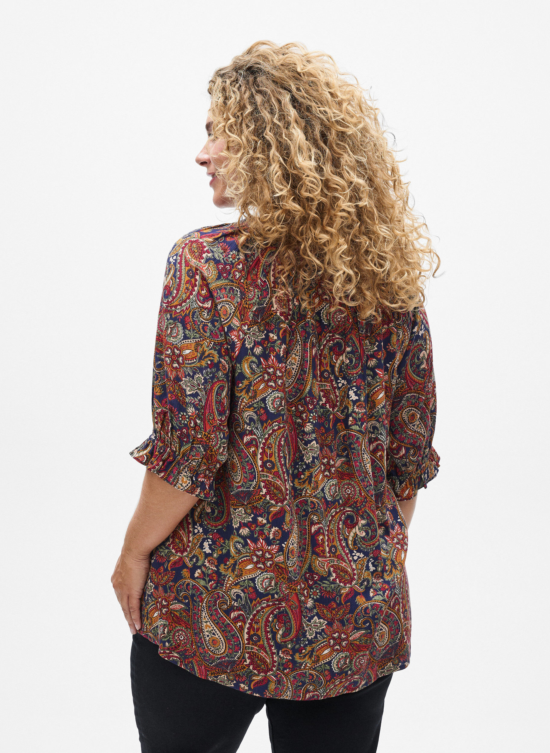 Zizzi Viskosebluse med paisleyprint og halvlange &aelig;rmer, Bl&aring;, Model image number 2