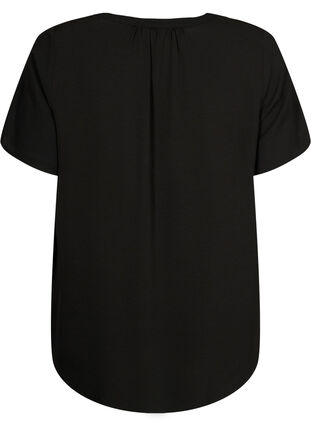 Bluse med korte ærmer og v-udskæring , Black, Packshot image number 1