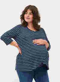 Stribet graviditets bluse med 3/4 ærmer, Blue Stripe , Model
