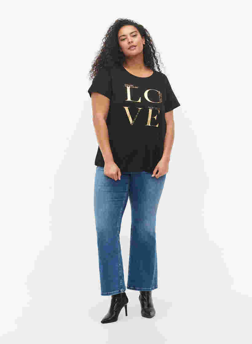 Kortærmet bomulds t-shirt med tryk, Black Love, Model image number 3