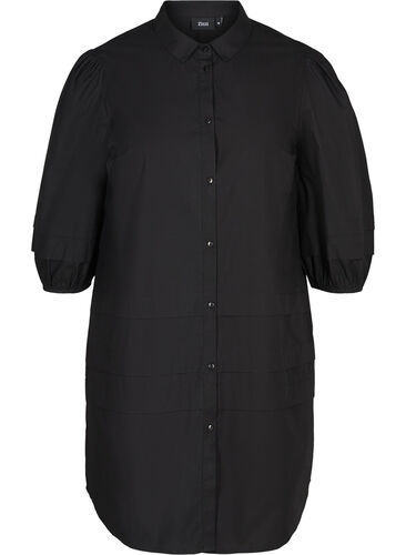Skjortekjole i bomuld, Black, Packshot image number 0
