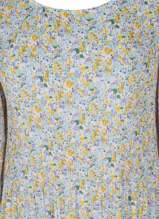 Plissé tunika med blomsterprint og 3/4 ærmer, Purple Yellow AOP, Packshot image number 2