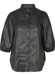 Imiteret læderskjorte med 3/4 pufærmer, Black