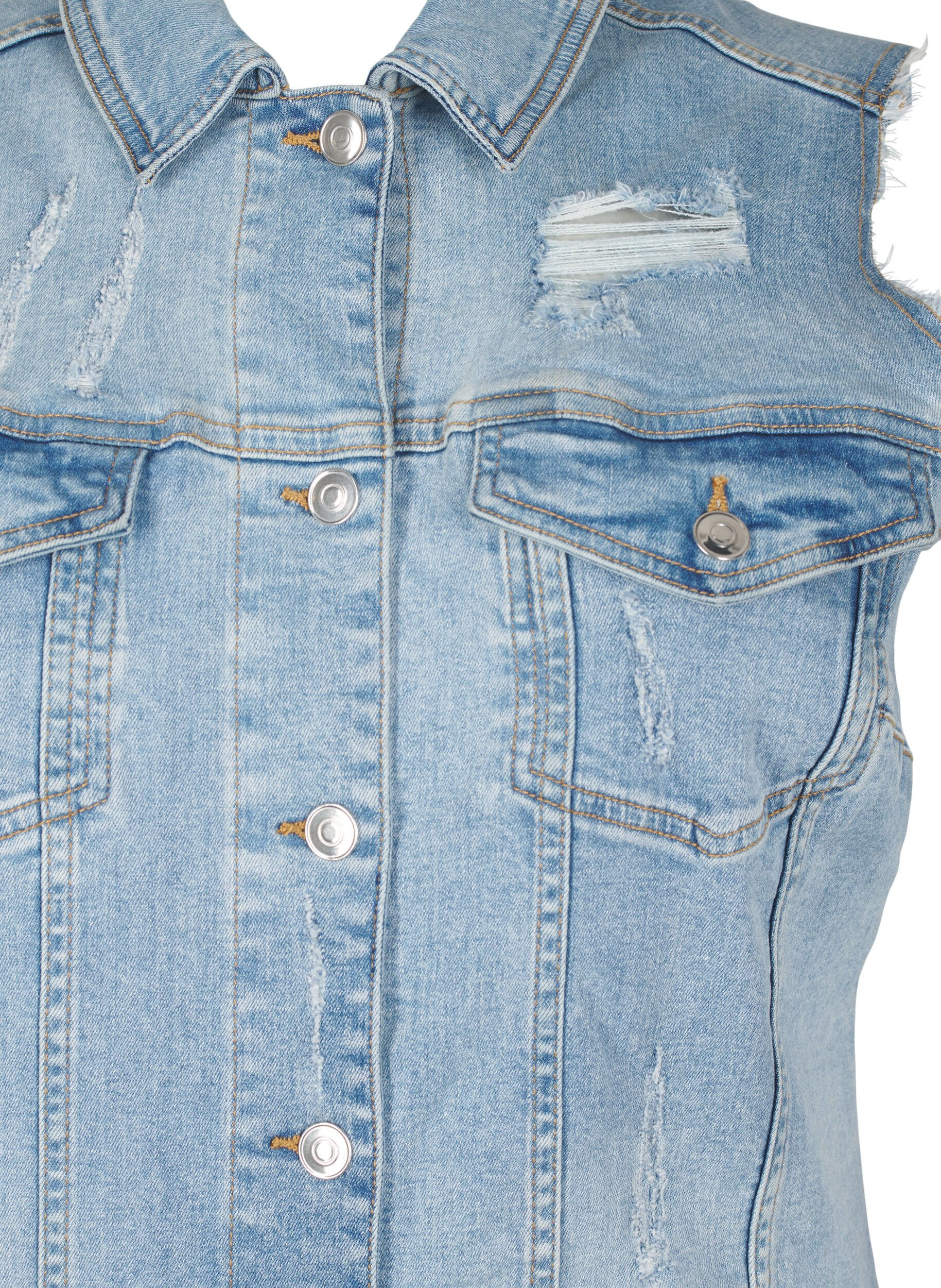 Zizzi &AElig;rmel&oslash;s denimkjole med r&aring; sliddetaljer, Light Blue Denim, Packshot image number 2
