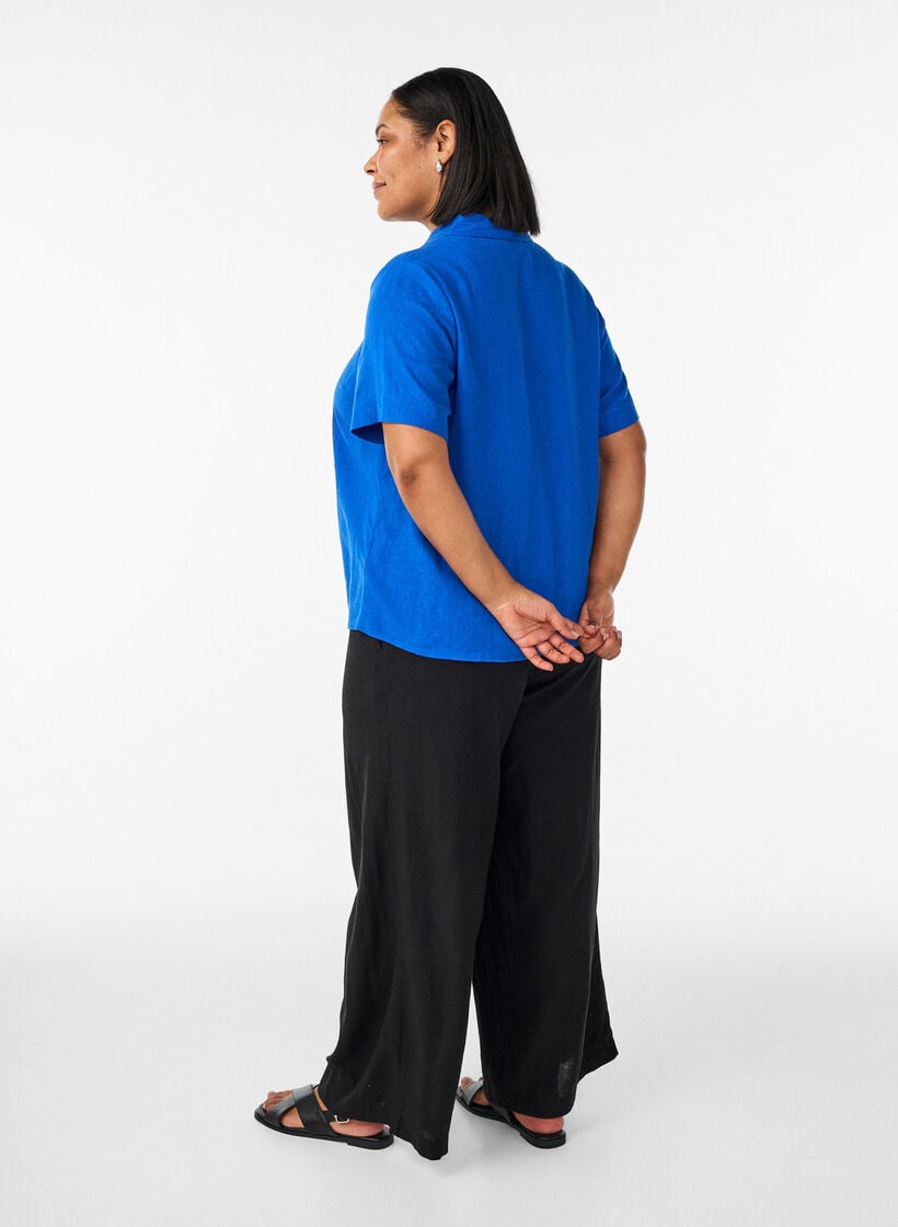 Bukser i h&oslash;r og viskose med vide ben, Sort, Model image number 1