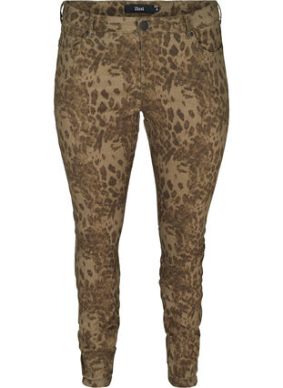 Højtaljede Amy jeans med leopardprint, Green Leopard, Packshot image number 0