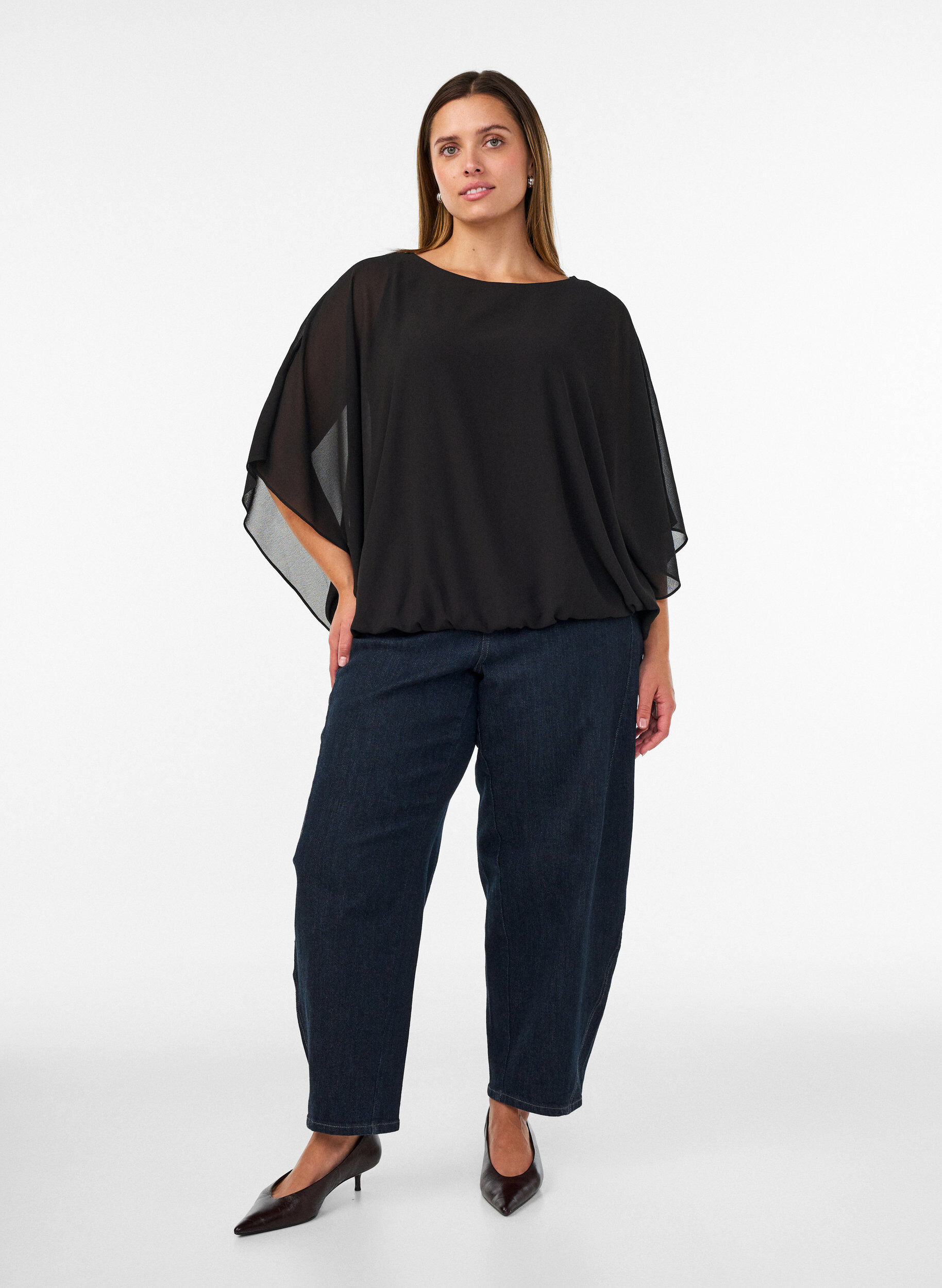 ZizziChiffonbluse med balloneffekt, Sort, Model image number 1