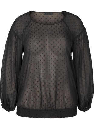 Langærmet mesh bluse med smock, Black, Packshot image number 0