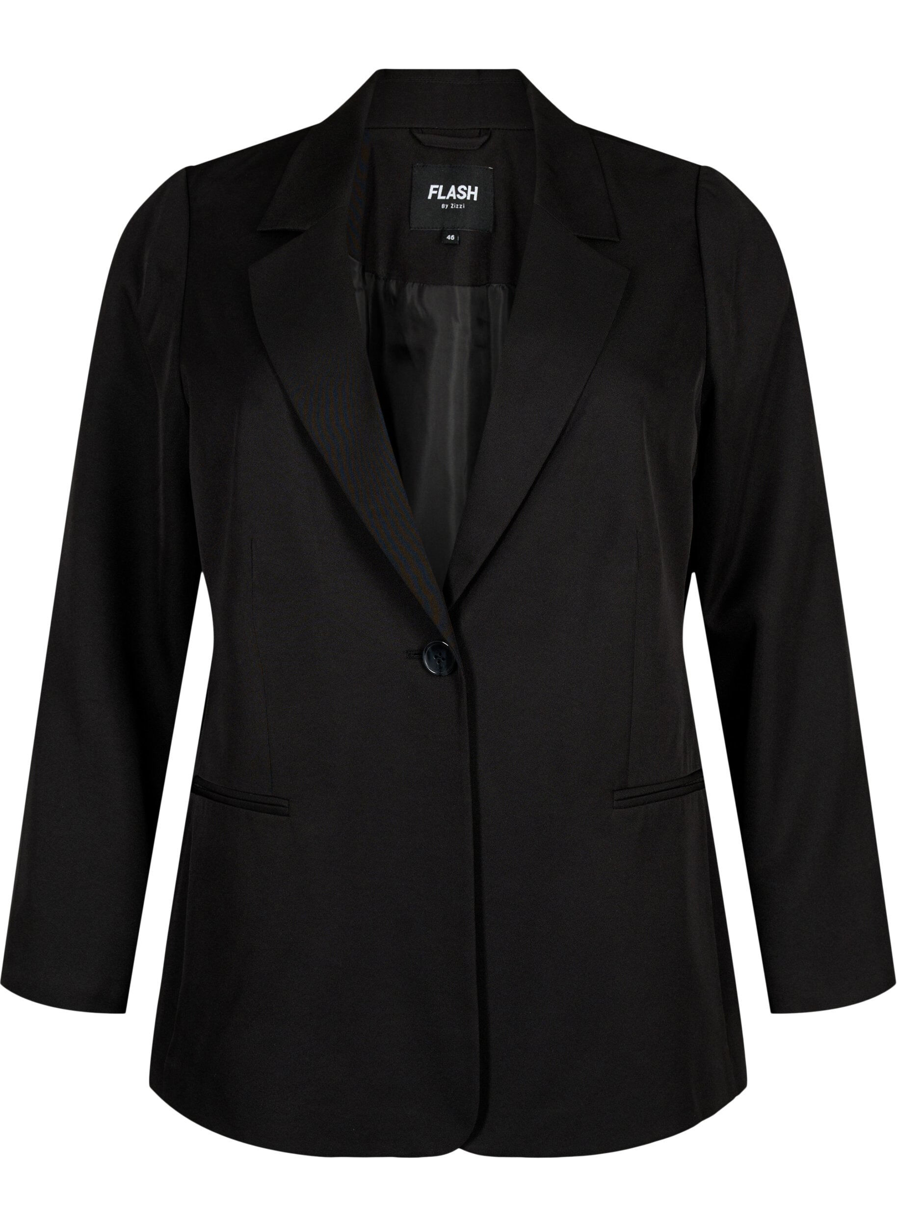 Zizzi FLASH - Enkel blazer med knap, Sort, Packshot image number 0