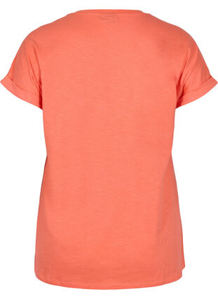 T-shirt med tryk i økologisk bomuld, Living Coral Text, Packshot image number 1