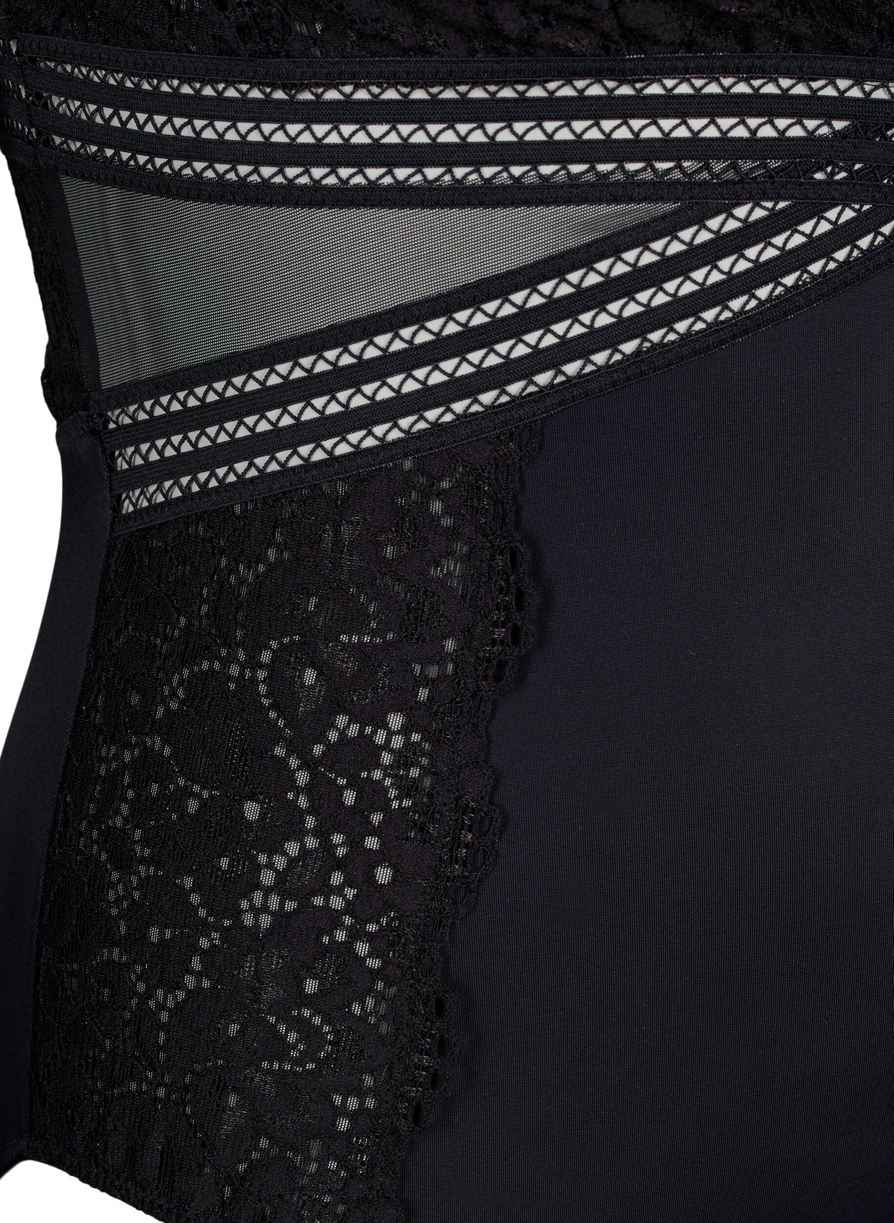 Zizzi Bodystocking med blonder og udsk&aelig;ringer, Black, Packshot image number 3