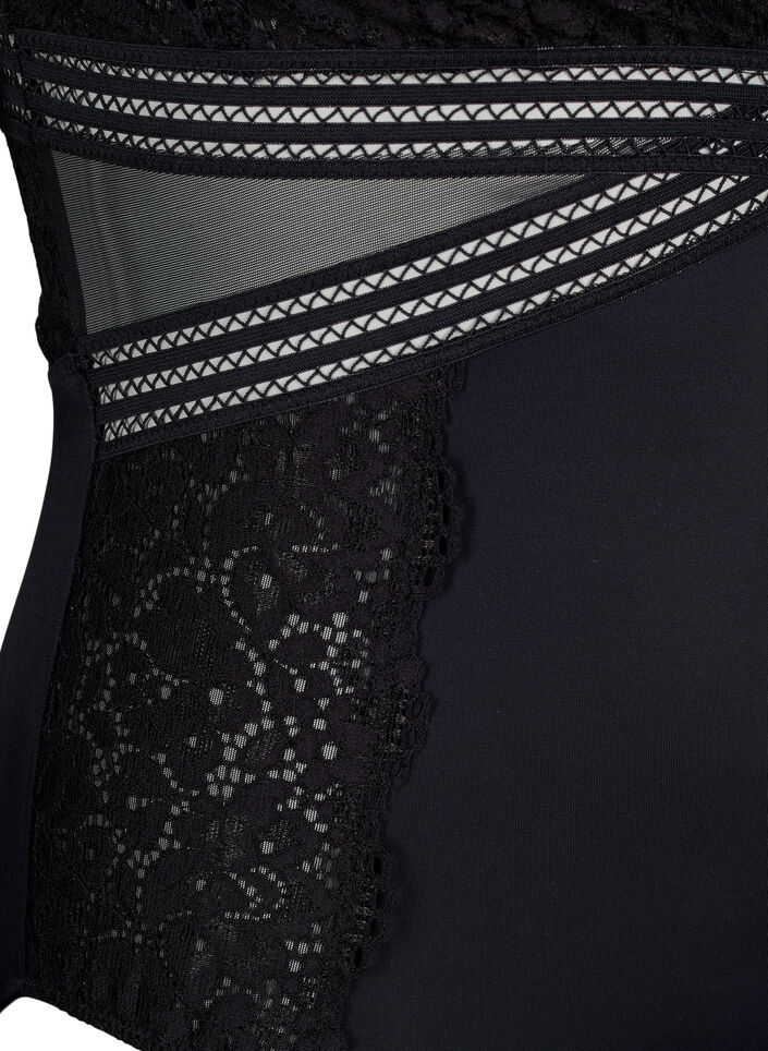 Bodystocking med blonder og udskæringer, Black, Packshot image number 3