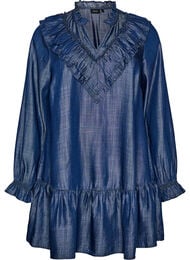 Kort kjole i denimlook med fl&aelig;ser, Bl&aring;