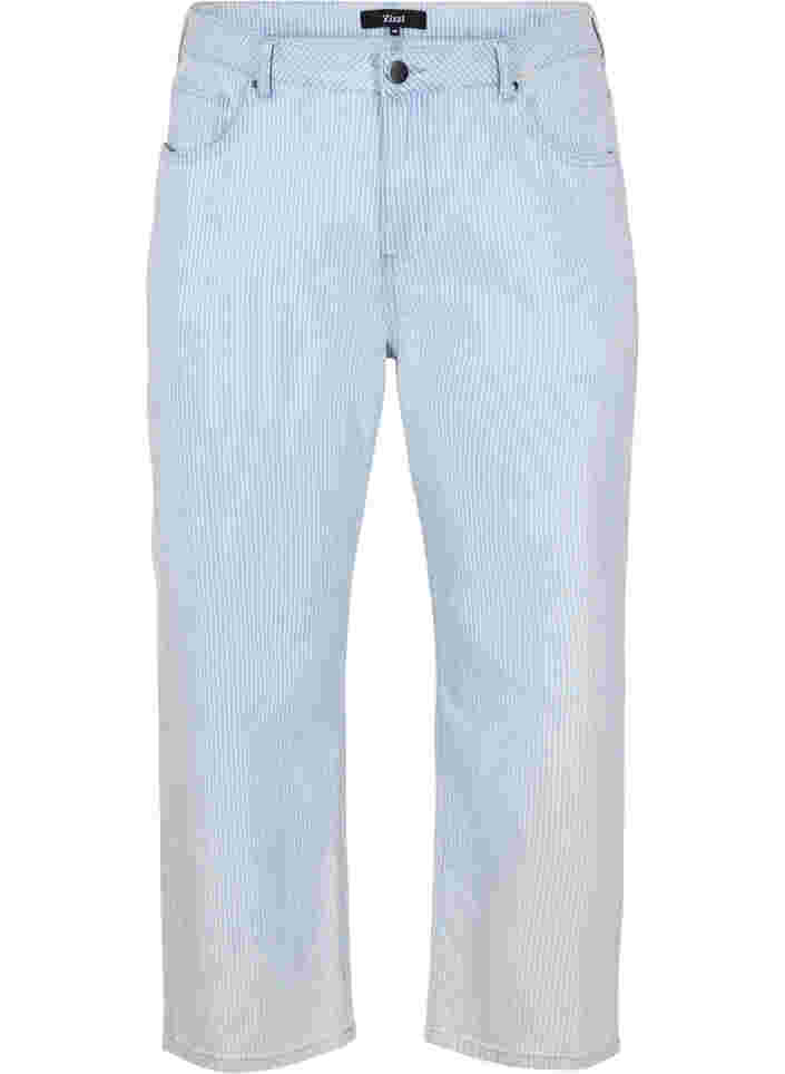 Straight jeans med ankellængde og striber, Light Blue Stripe