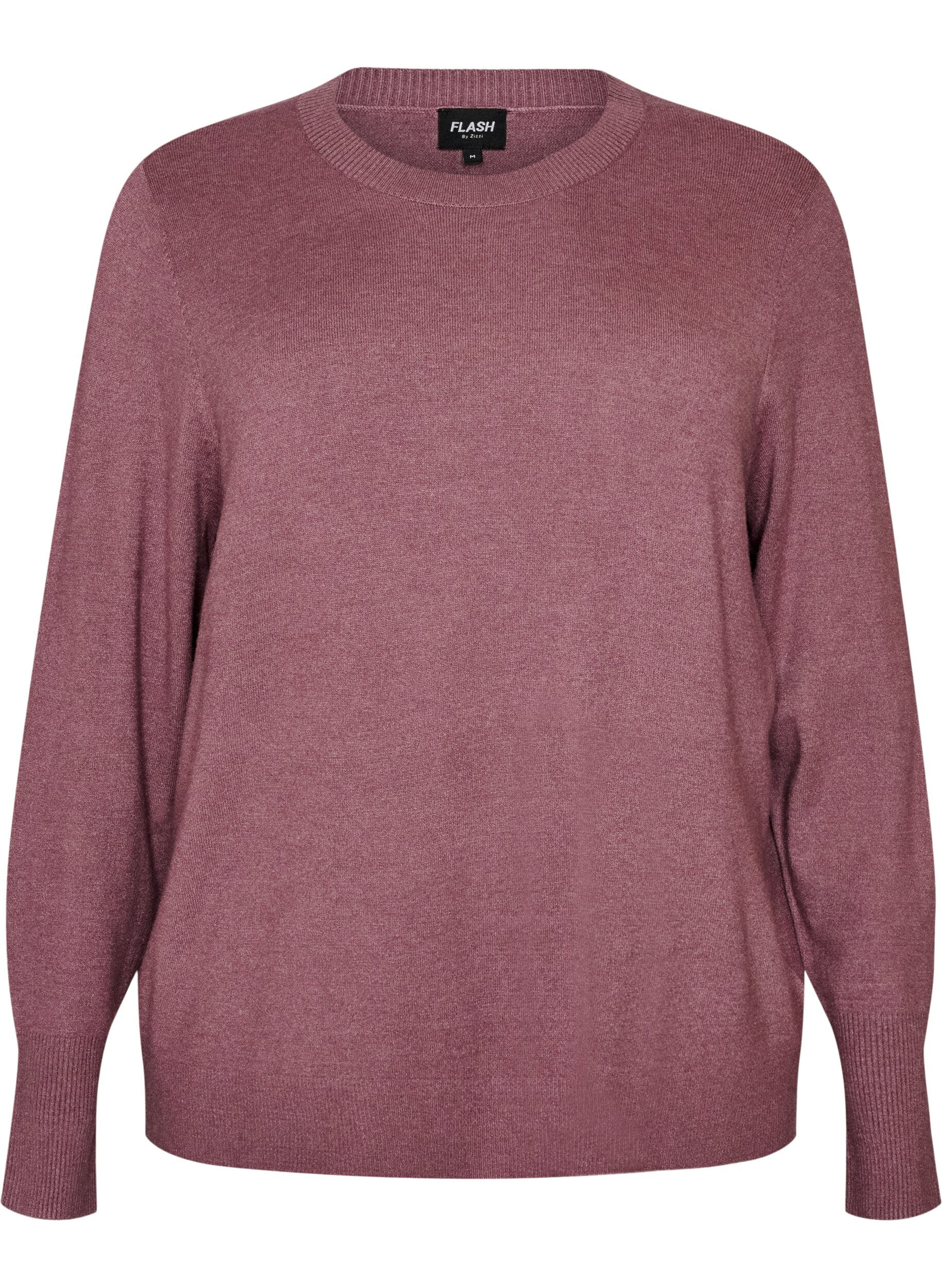 ZizziStrikbluse med rund hals, Lyser&oslash;d, Packshot image number 0