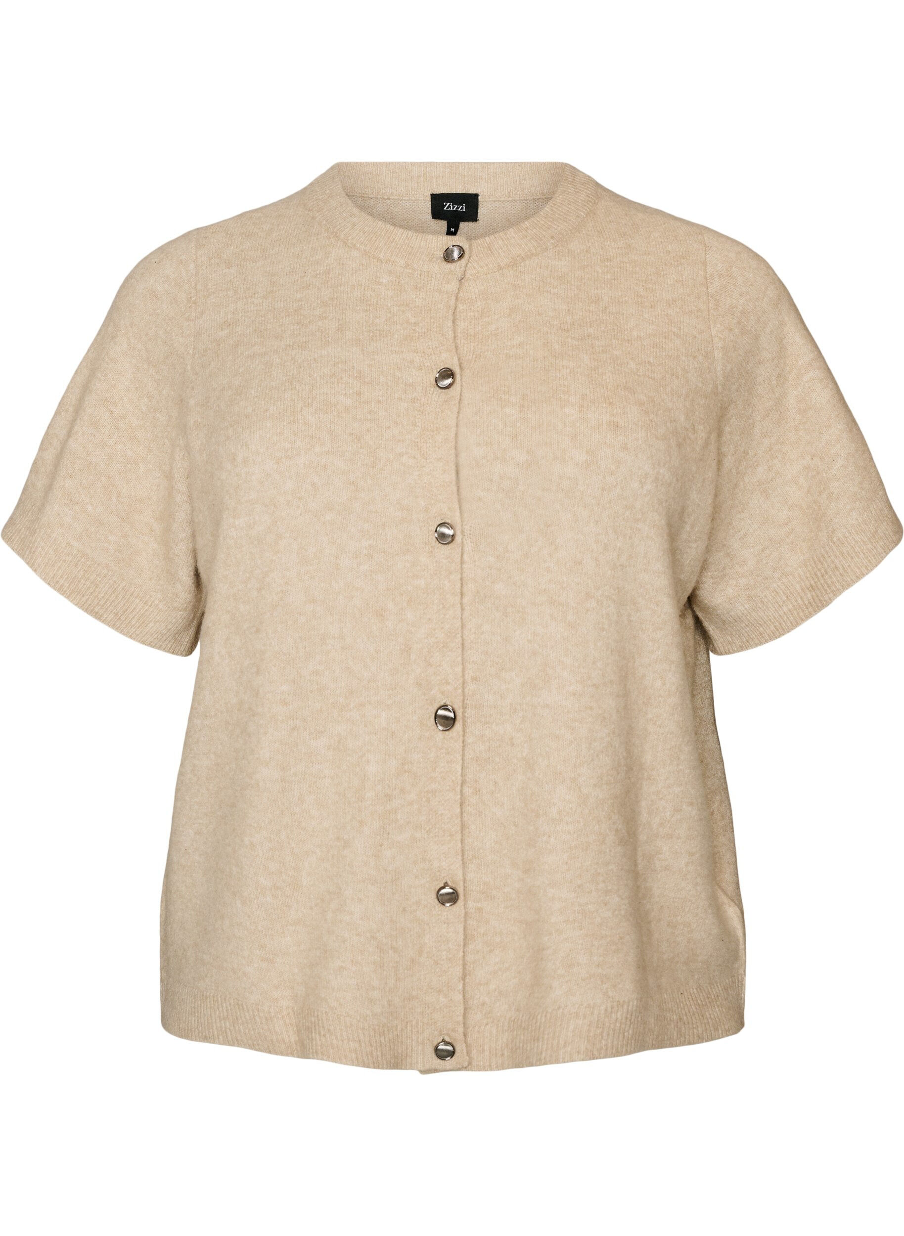 ZizziStrik cardigan med korte &aelig;rmer, Beige, Packshot image number 0