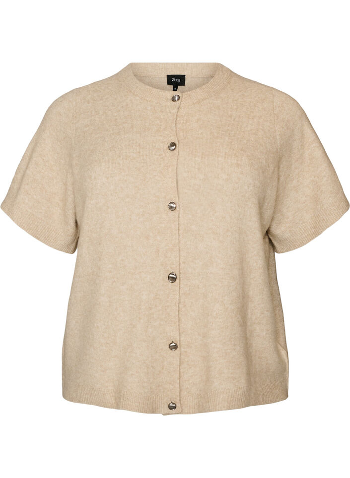 Strik cardigan med korte &aelig;rmer, Beige, Packshot image number 0