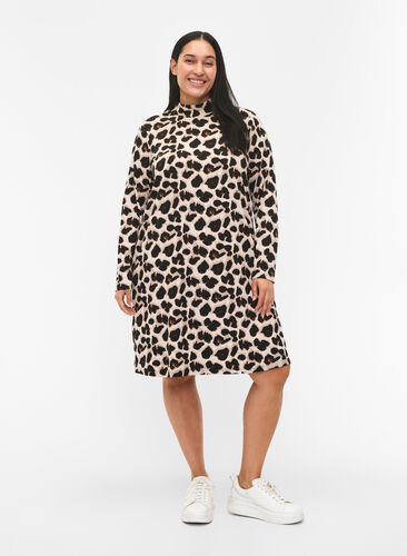 FLASH - Langærmet kjole med turtleneck, Leopard AOP, Model image number 2