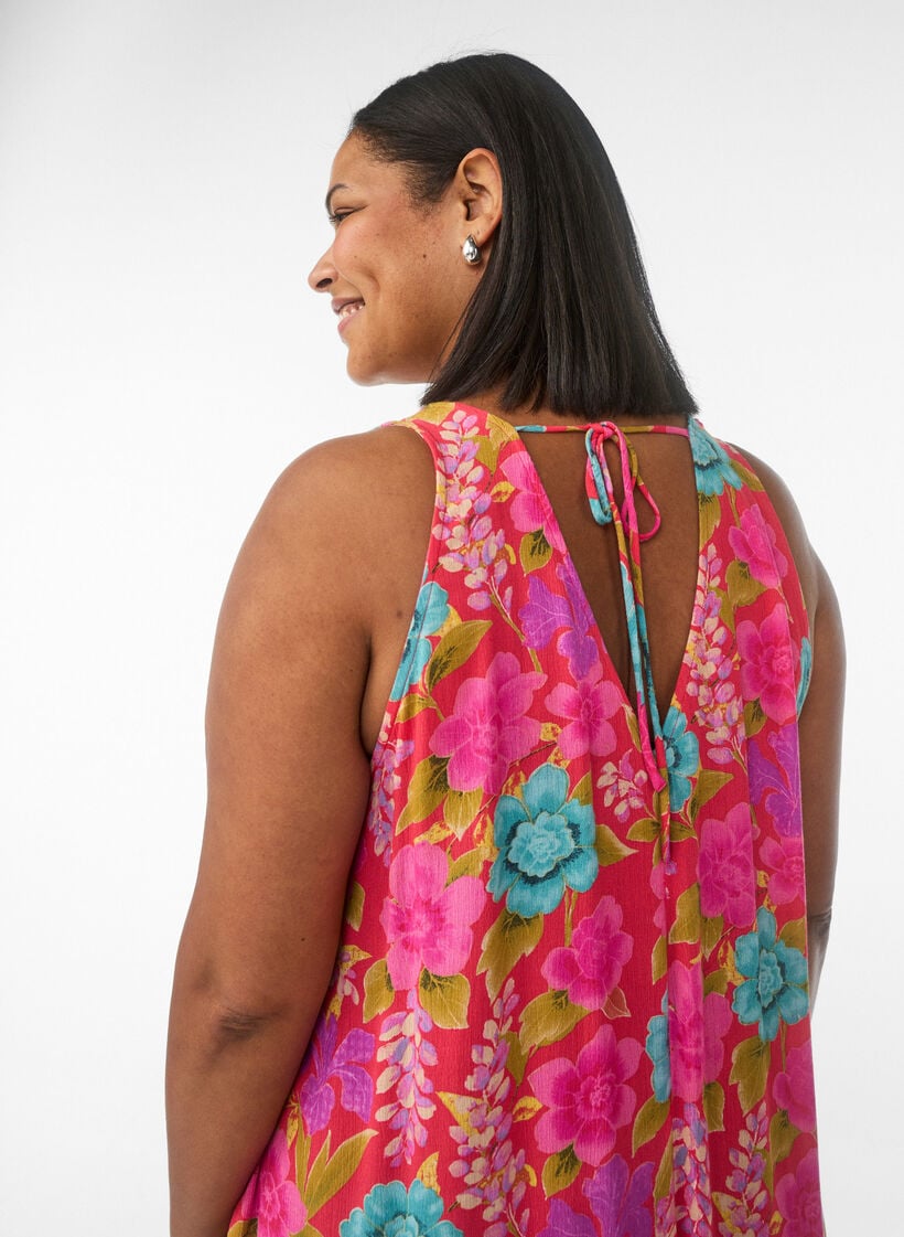 &AElig;rmel&oslash;s maxikjole i A-form med v-udsk&aelig;ring, R&oslash;d, Model image number 2