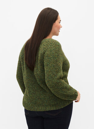 Striktrøje med uld og raglanærmer, Winter Moss, Model image number 1