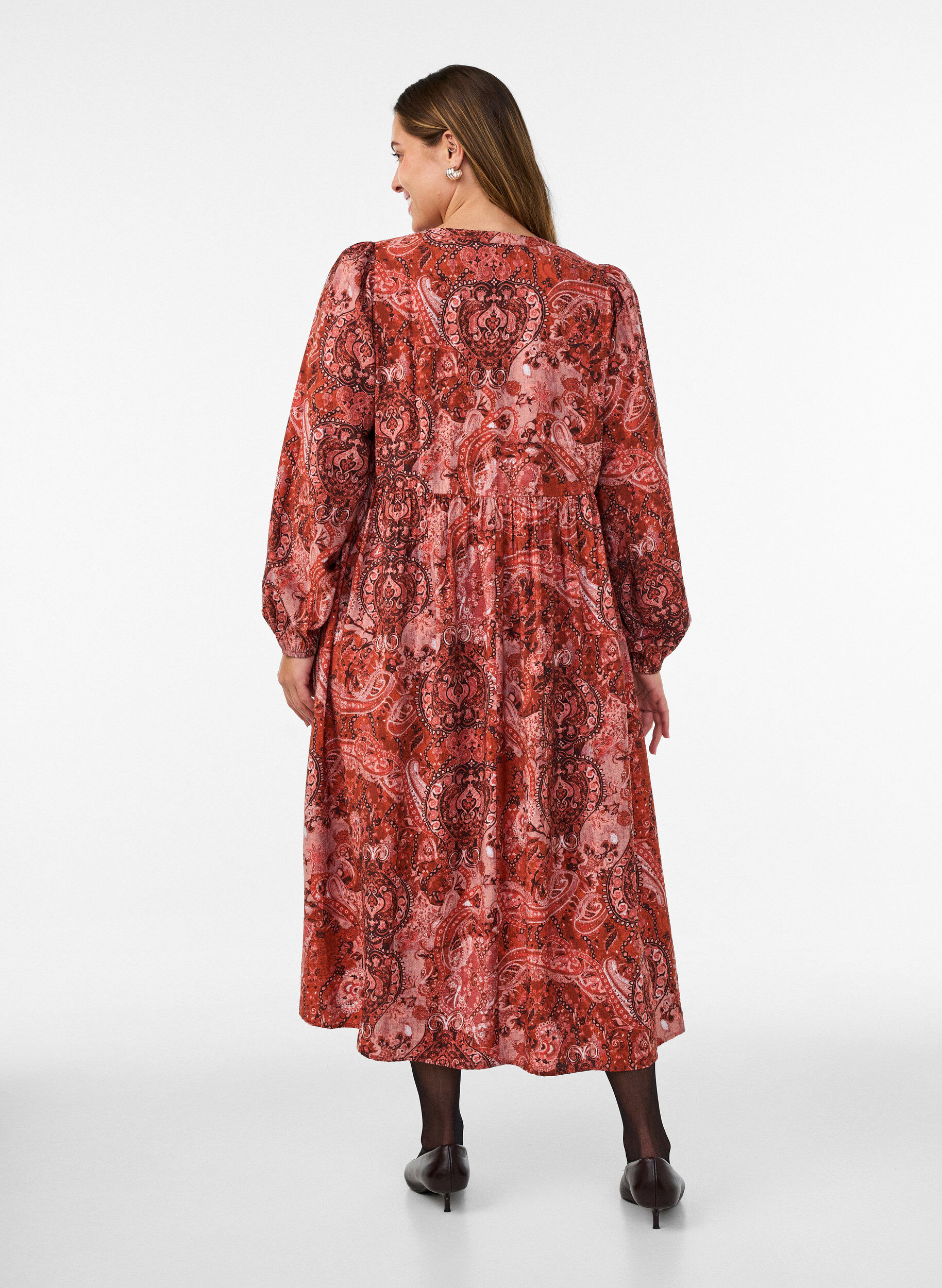 ZizziMidikjole i viskose med paisleyprint, Orange, Model image number 1