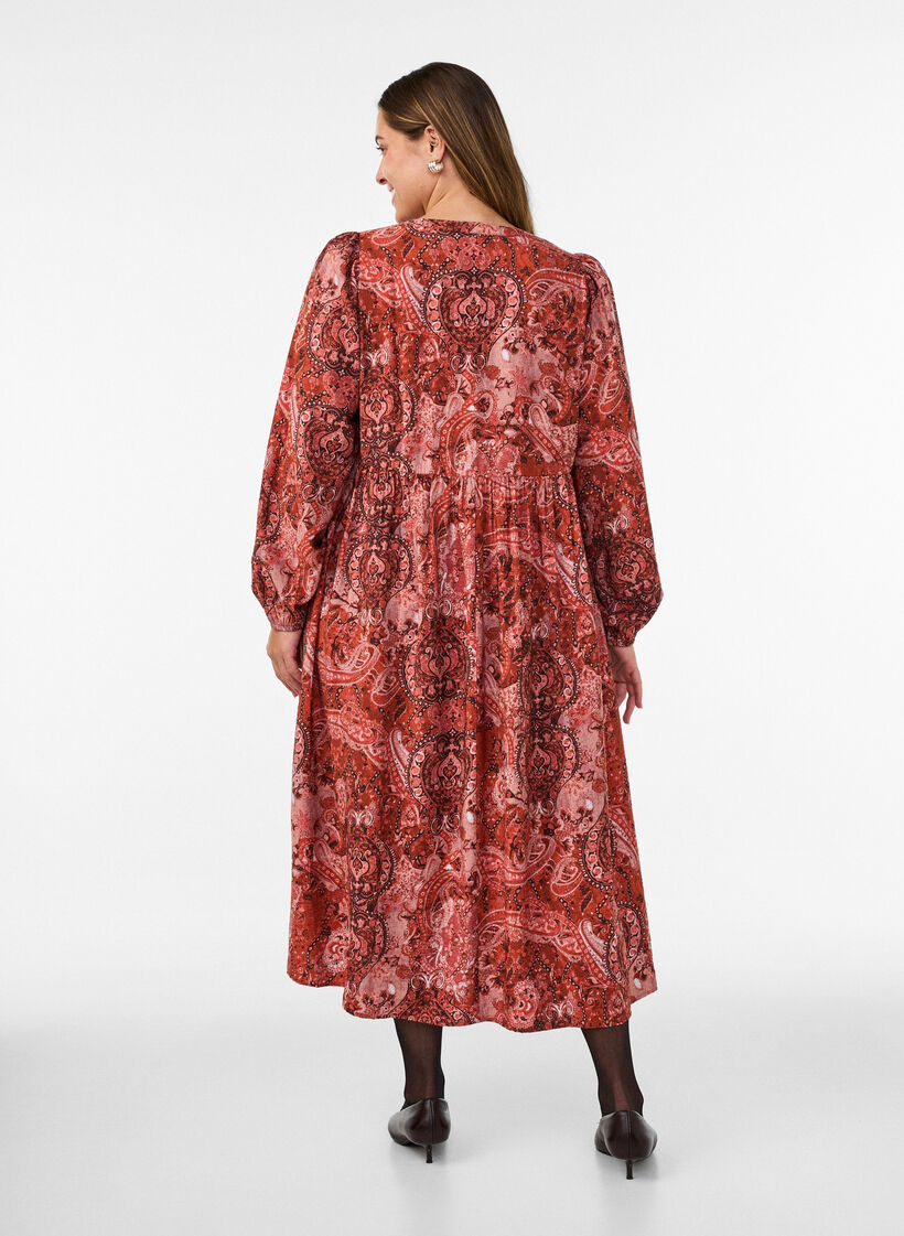Midikjole i viskose med paisleyprint, Orange, Model image number 1