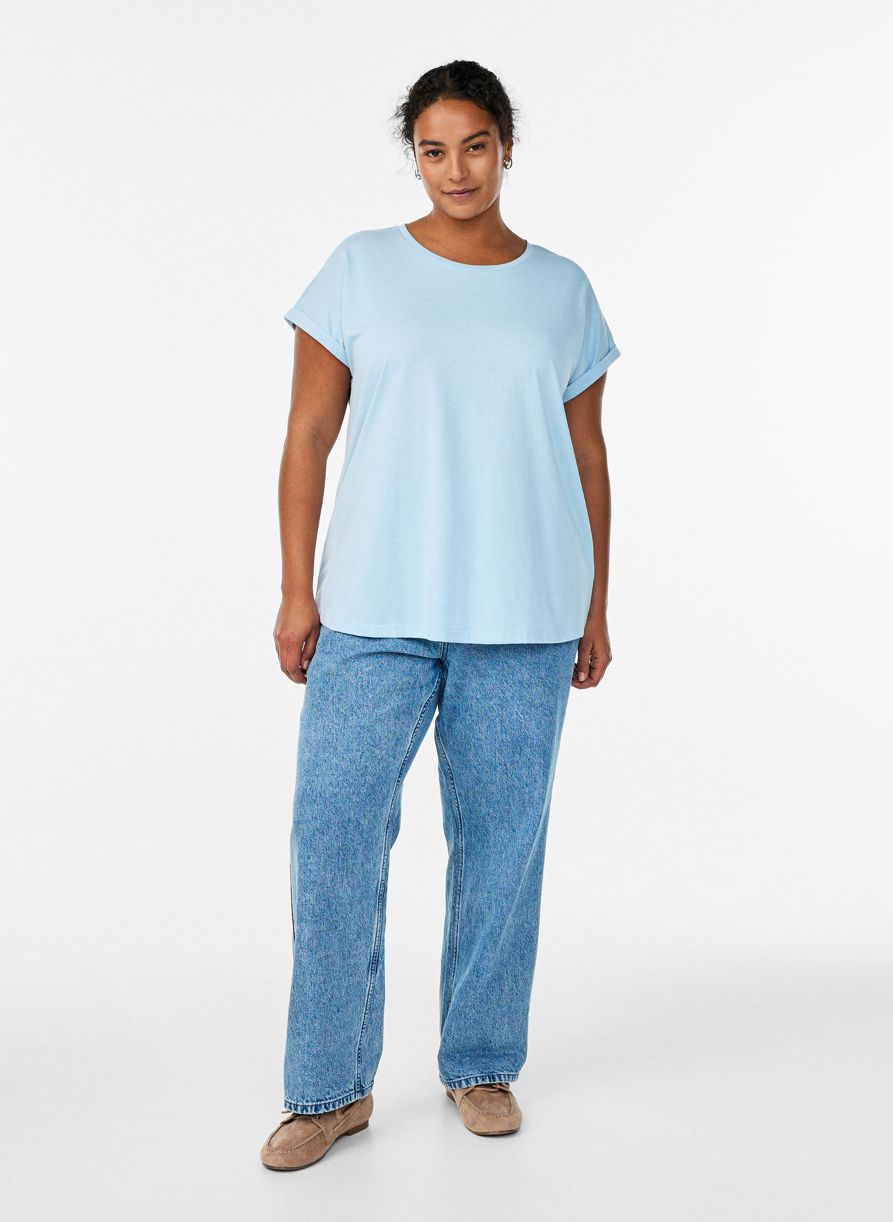 ZizziKort&aelig;rmet t-shirt i bomuldsblanding, Bl&aring;, Model image number 1