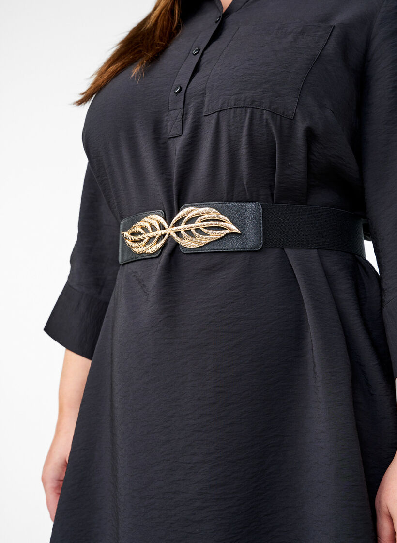 Elastisk taljebælte med guldfarvet bladspænde, Black, Image image number 0