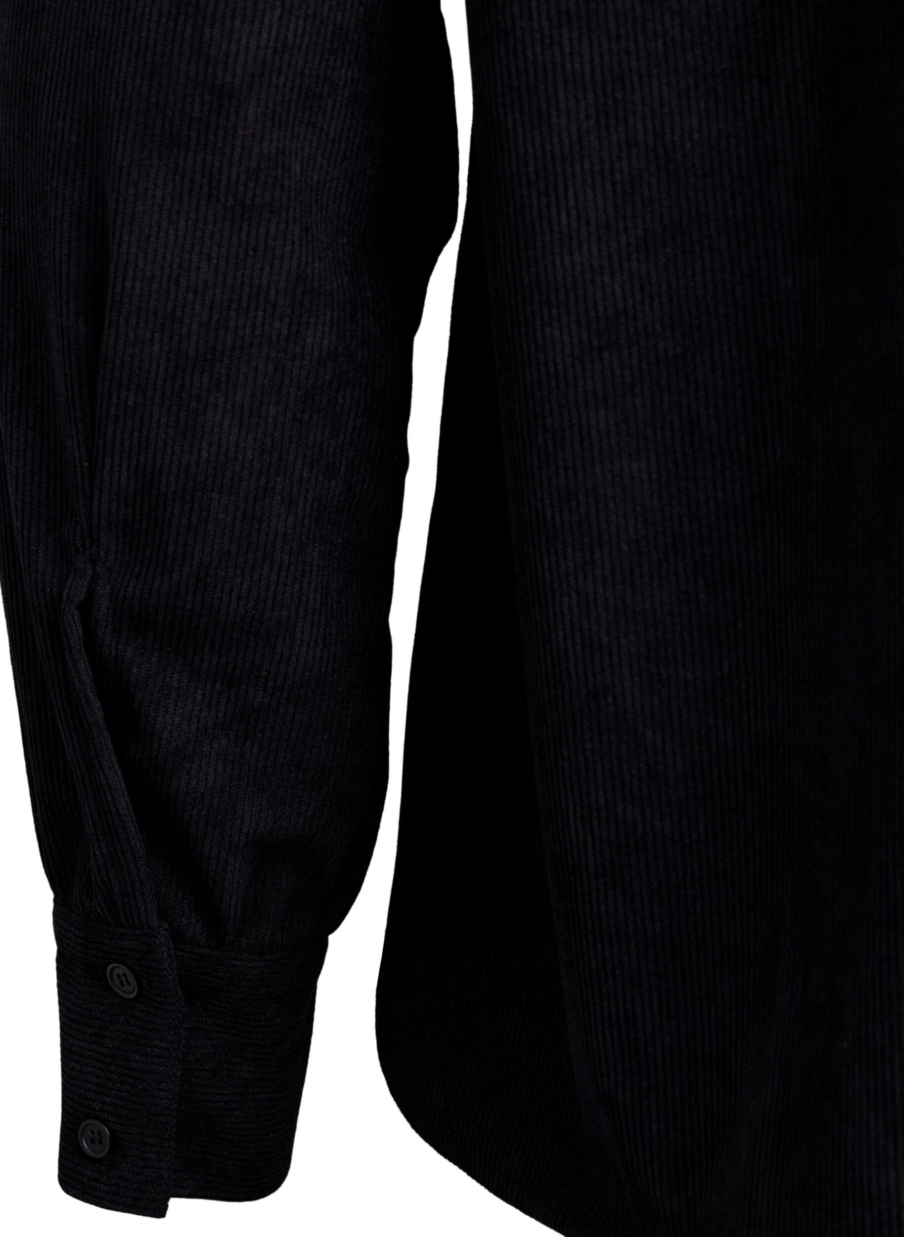 Zizzi Lang&aelig;rmet skjortebluse i fl&oslash;jl, Sort, Packshot image number 3