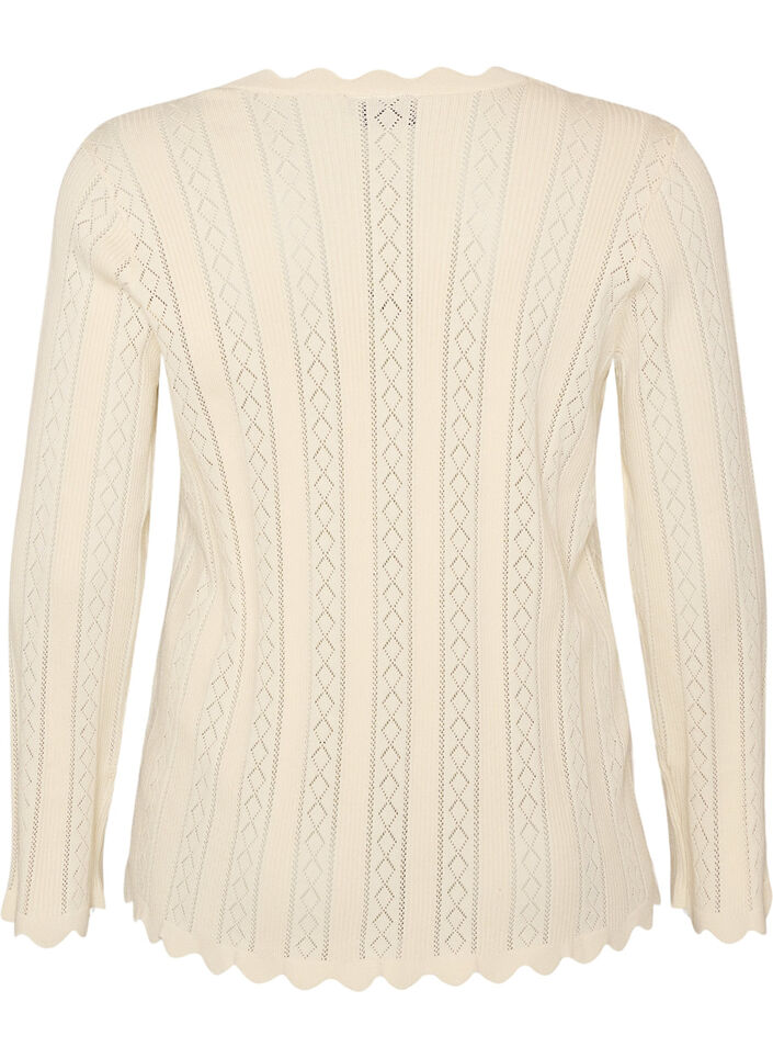 Cardigan med hulm&oslash;nster og b&oslash;lgede kanter, Vanilla, Packshot image number 1