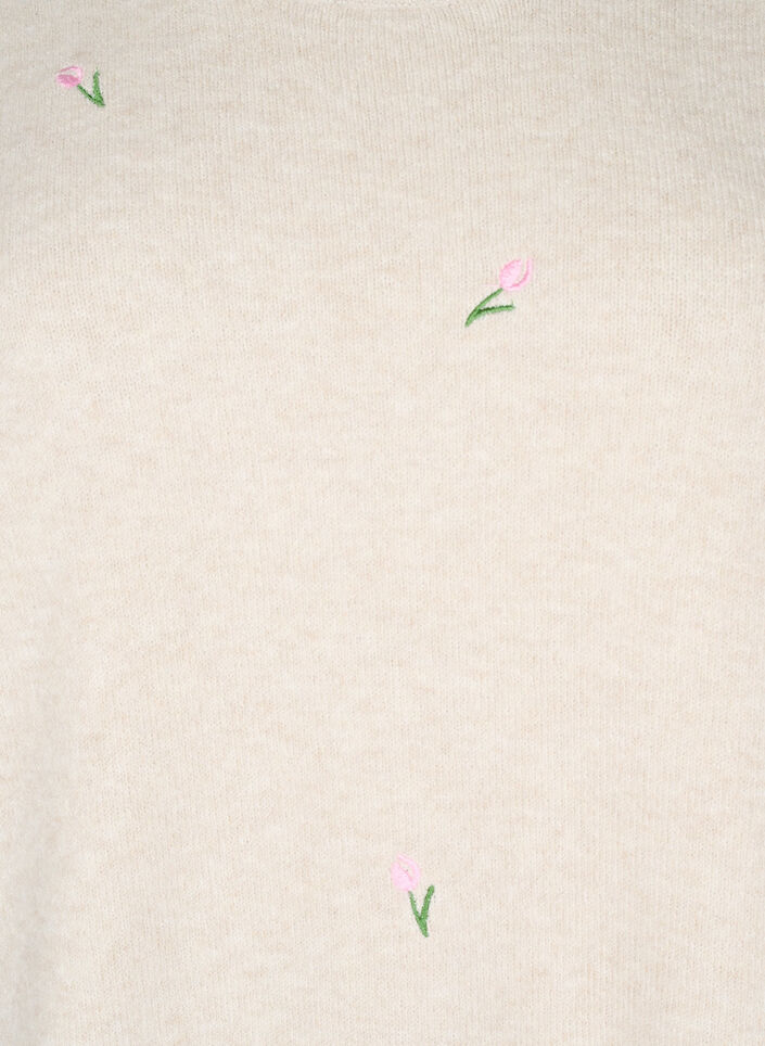 Strikbluse med blomster og 3/4 ærmer, Pumice Stone Mel., Packshot image number 2