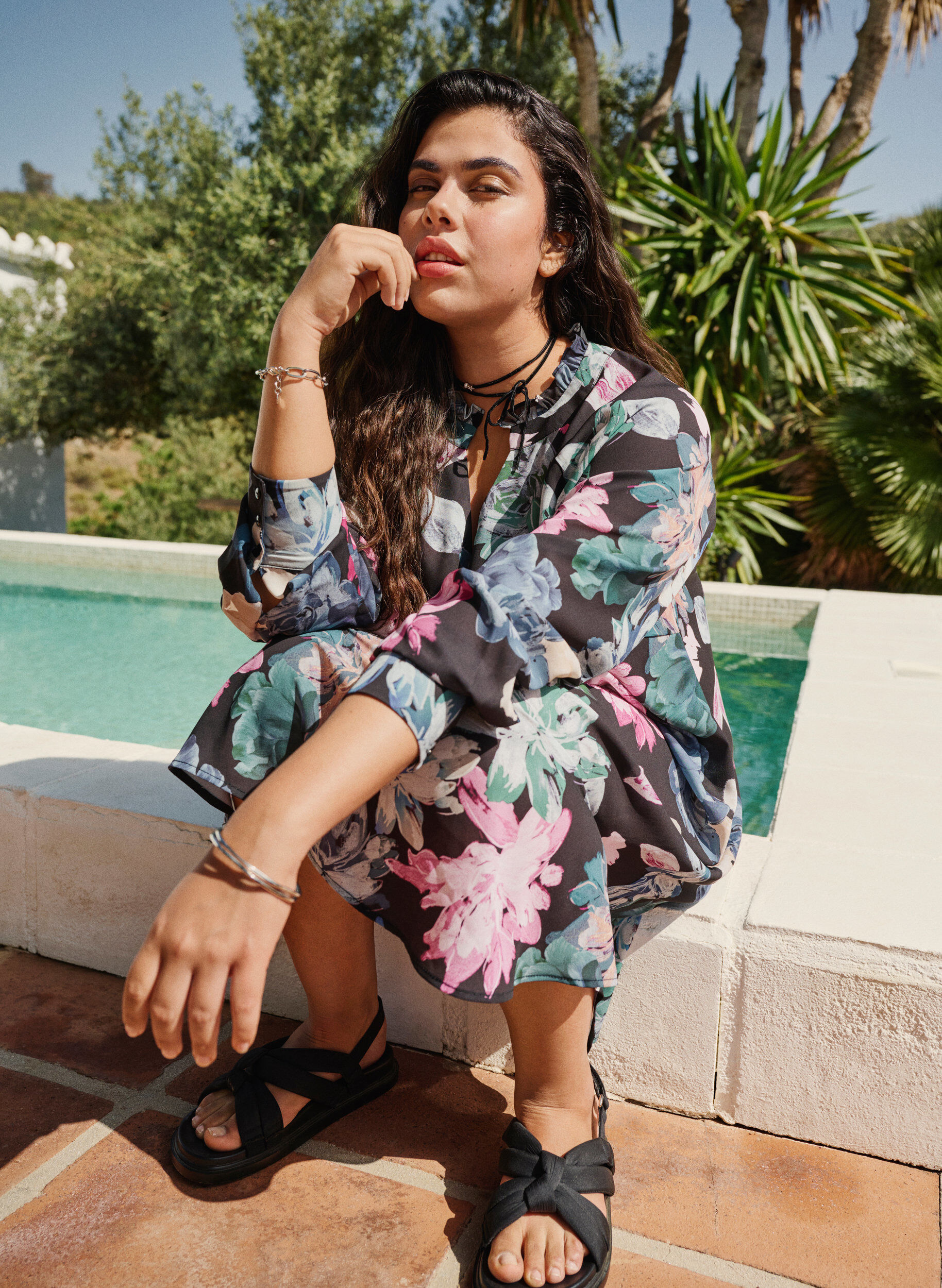 Zizzi Lang&aelig;rmet kjole med blomsterprint, Rose Flower AOP, Image image number 0