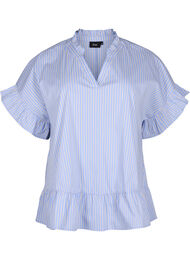 Stribet bluse med peplum og flæsedetaljer, Blue Stripe